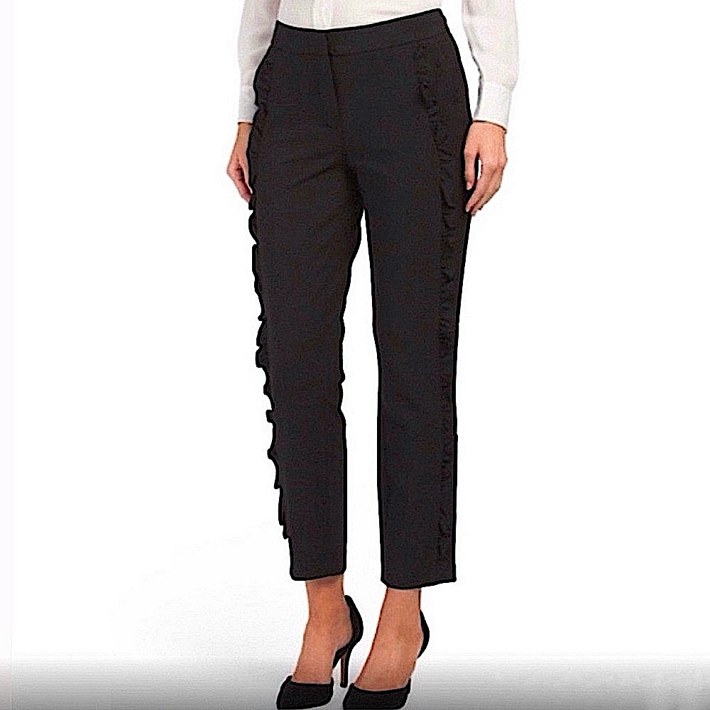 NWT Shinestar Gold Ruffled Black Ankle Pants Size Small